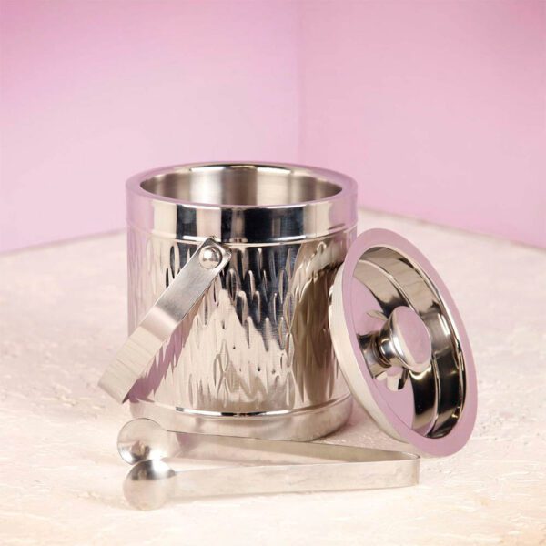 ظرف یخ درب دار استیل نقره‌ای آسا