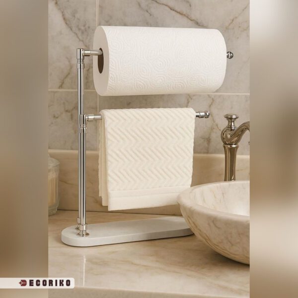 استند رومیزی نقره ای با پایه سنگ سفید برای دستمال رولی و حوله