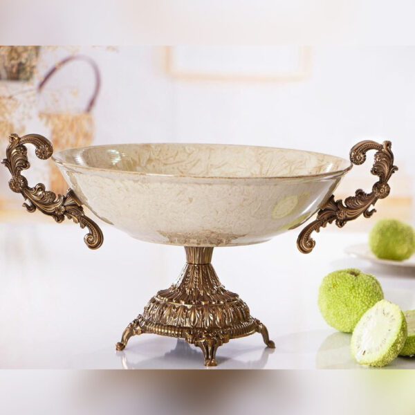میوه خوری پایه دار آنتیک مدل ماربل با دسته‌های فلزی کار شده