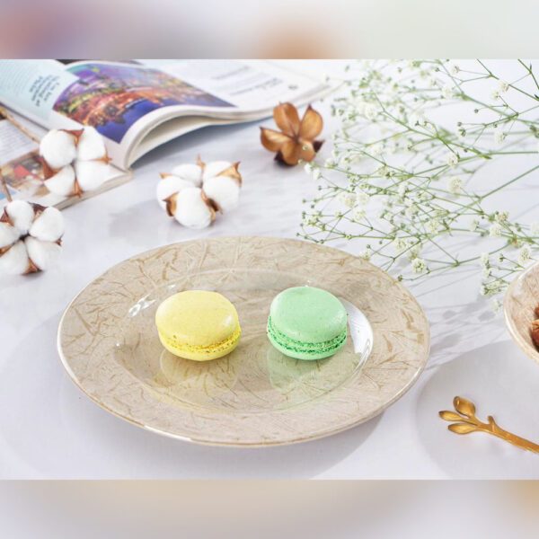 پیش دستی گرد طرح ماربل (بشقاب پذیرایی) با دو عدد ماکارون