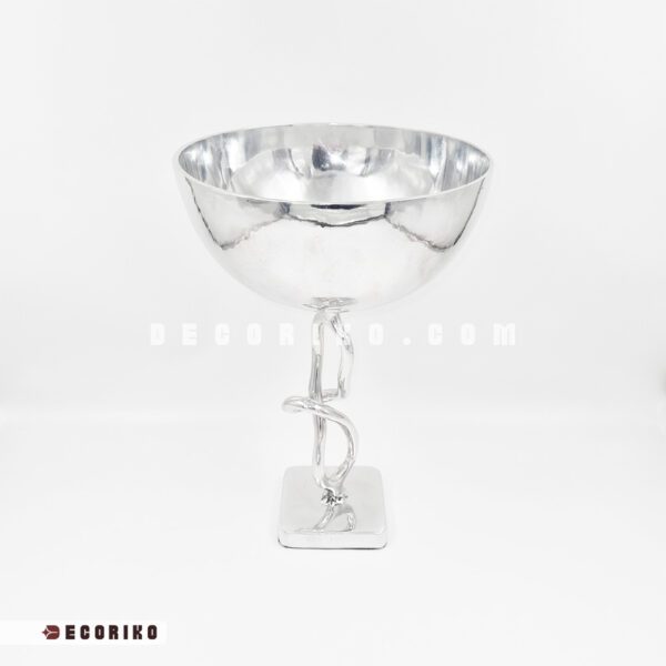 نمای روبرو ظرف آجیل خوری آلومینیومی مدرن با پایه مدل پیچ