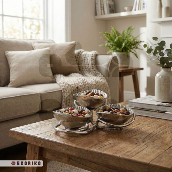 ظرف پذیرایی سه خانه سیلور مدل اوشن مناسب میزهای مدرن.