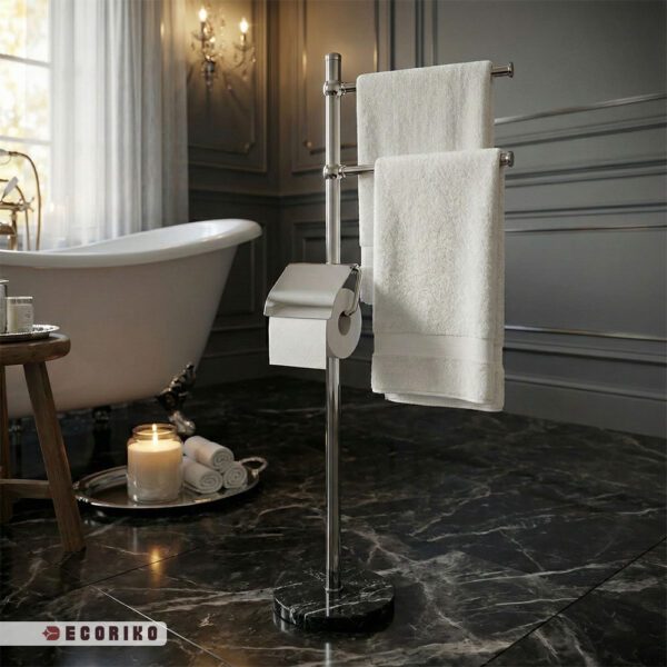 اکسسوری لوکس سرویس بهداشتی رنگ نقره‌ای و سنگی مدرن مشکی