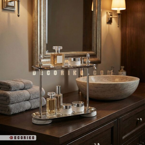 استند نظم دهنده لوازم آرایشی و عطر دو طبقه نووا نقره‌ای