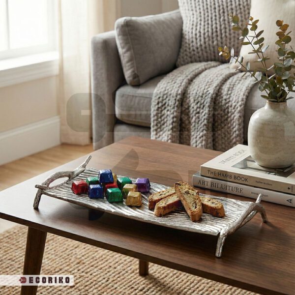 چیدمان میز پذیرایی مدرن با رولت خوری سیلور و شکلات