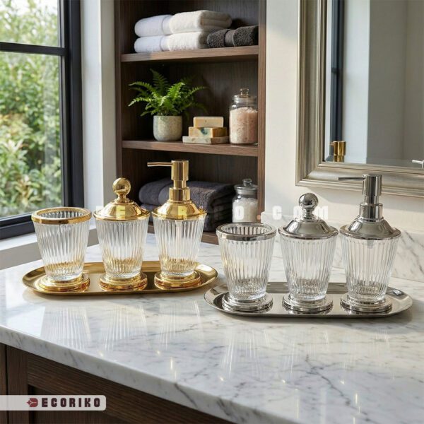 ست سرویس بهداشتی سه پارچه مدل نووا طلایی و نقره‌ای