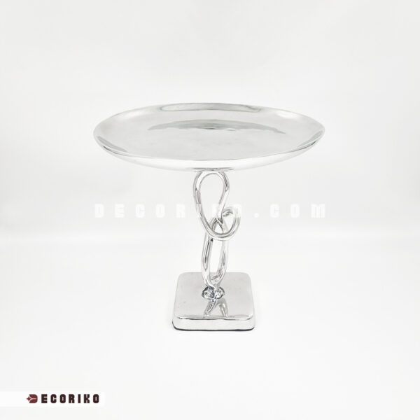 عکس استند شیرینی خوری تک طبقه آلومینیومی مدل گره با زمینه سفید