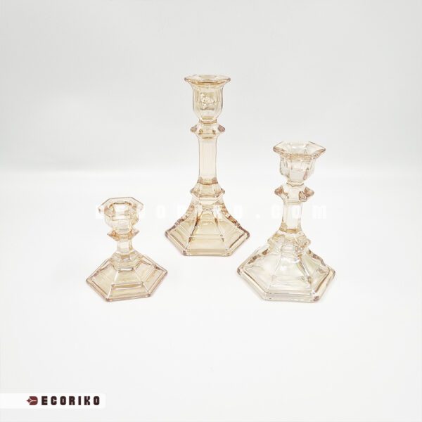 ست شمعدان کریستال عسلی سه سایز