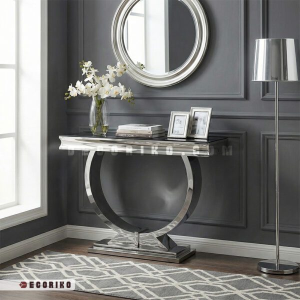 میز کنسول استیل سیلور مدرن مدل هلال مناسب ورودی خانه و پذیرایی