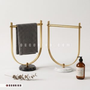 کاربرد استند حوله رومیزی استیل مدل U برای نگهداری حوله دست در کنار مایع دستشویی