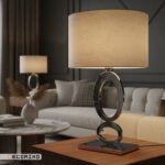 آباژور رومیزی استیل نقره ای مدل بیضی در دکوراسیون اتاق نشیمن