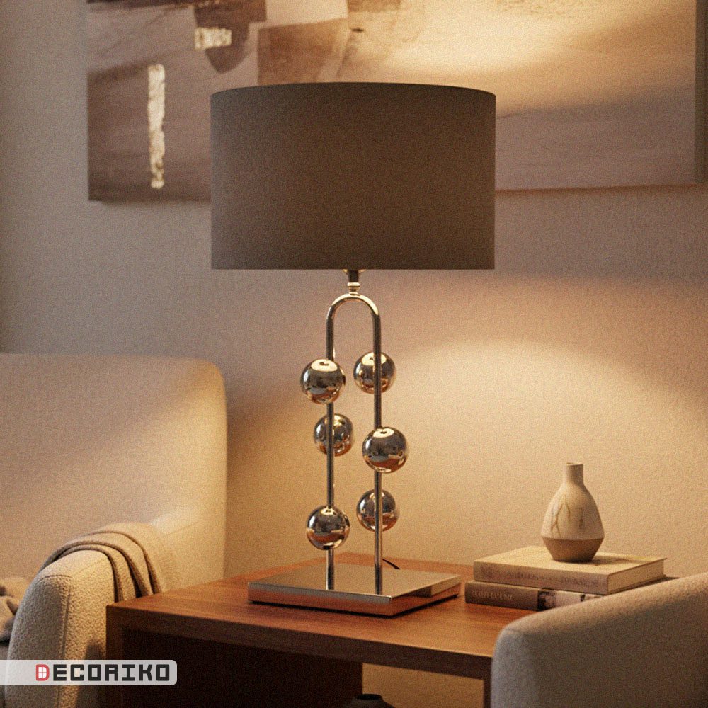 آباژور رومیزی مدرن مدل توپی نقره ای در دکوراسیون اتاق