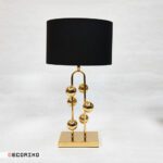 آباژور رومیزی استیل طلایی مدل توپی با شید مشکی