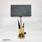 آباژور رومیزی استیل طلایی مدل لاله با شید خاکستری تیره