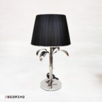 آباژور رومیزی استیل نقره ای مدل نخل با شید پلیسه مشکی