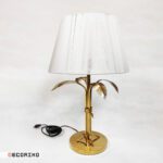 آباژور رومیزی استیل طلایی مدل نخل با شید پلیسه سفید