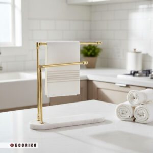 استند حوله رومیزی طلایی با پایه سنگ مرمر سفید