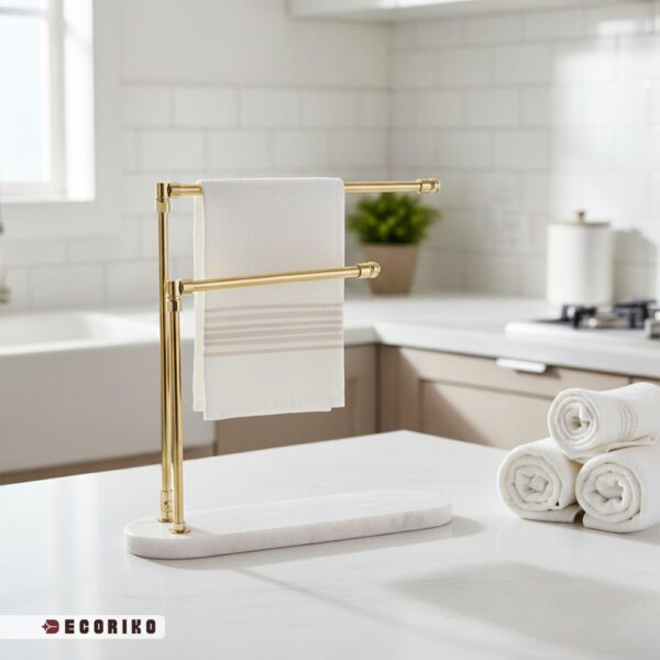 استند حوله رومیزی طلایی با پایه سنگ مرمر سفید