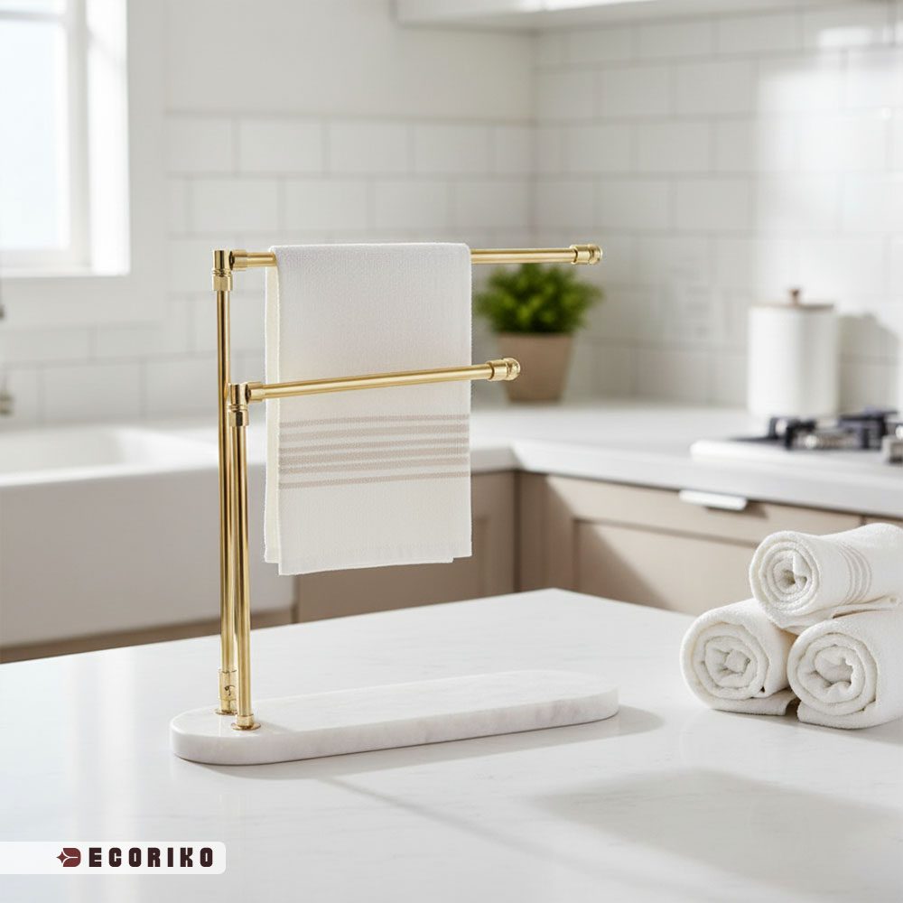 استند حوله رومیزی طلایی با پایه سنگ مرمر سفید