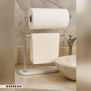 استند رومیزی نقره ای با پایه سنگ سفید برای دستمال رولی و حوله