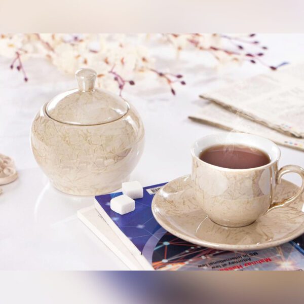 سرویس چای خوری سرامیکی طرح ماربل شامل فنجان و قندان ست