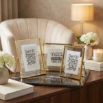 قاب عکس رومیزی فلزی طلایی ساده دکوریکو برای دکوراسیون میز کنسول