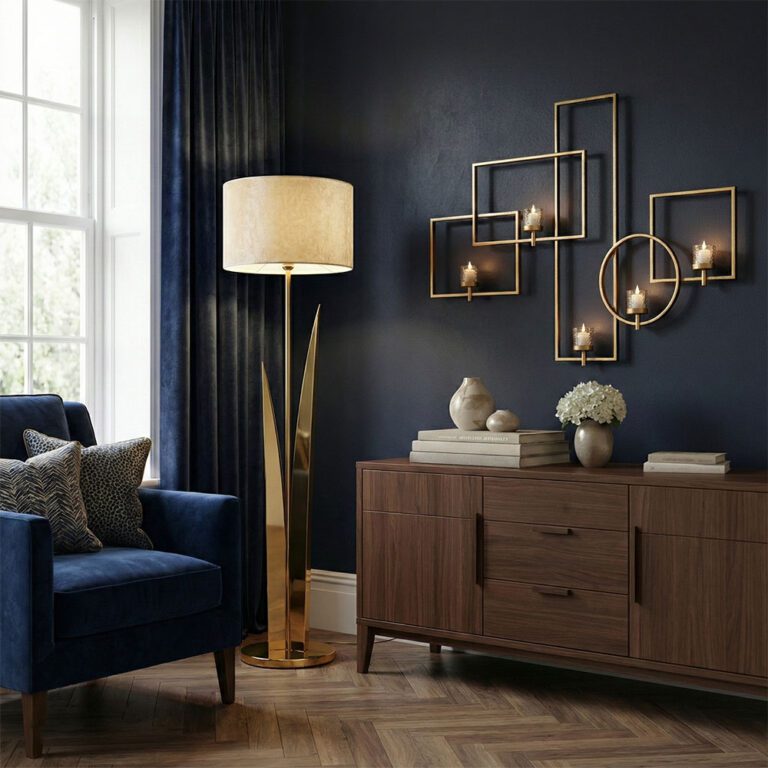 آباژور کنار سالنی طرح لاله + دیوارکوب استیل پنج شعله هندسی