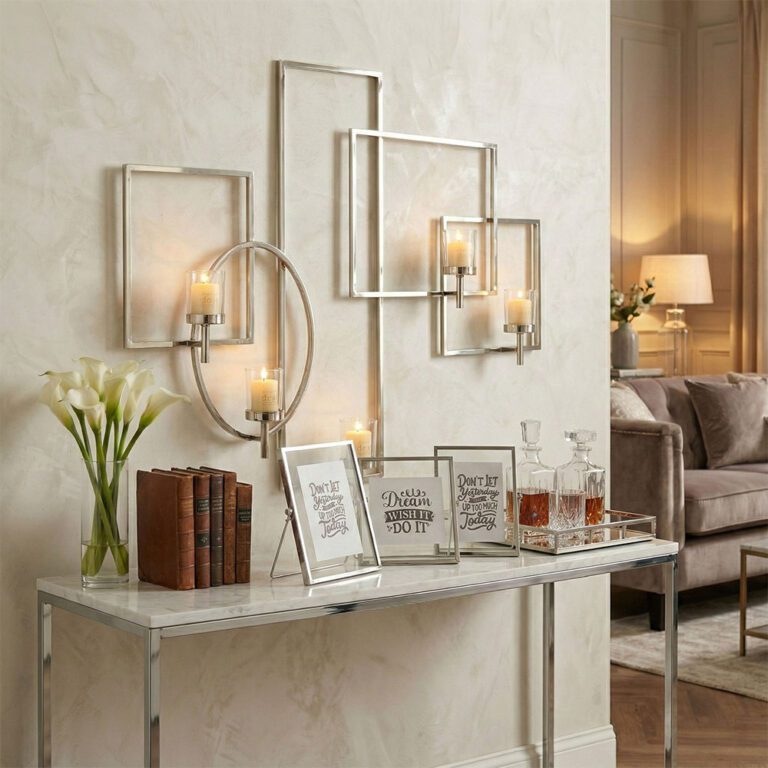 قاب عکس سه سایز روی کنسول + شمعدان دیواری پنج شعله فزی