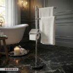 اکسسوری لوکس سرویس بهداشتی رنگ نقره‌ای و سنگی مدرن مشکی