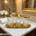 ست سرویس بهداشتی طلایی لوکس سه پارچه به همراه سینی بیضی شکل