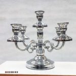 خرید شمعدان فلزی ۵ شاخه نقره ای ۳۰ سانت مدل سیلوین