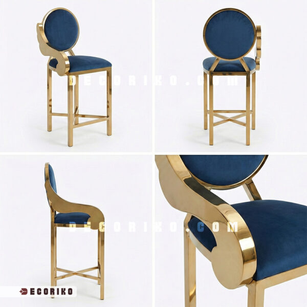 صندلی بار استیل مدل وینگ طلایی در زوایای مختلف