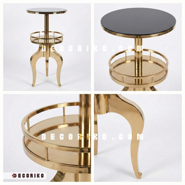 میز بار استیل مدل کابریول طلایی در زوایای مختلف